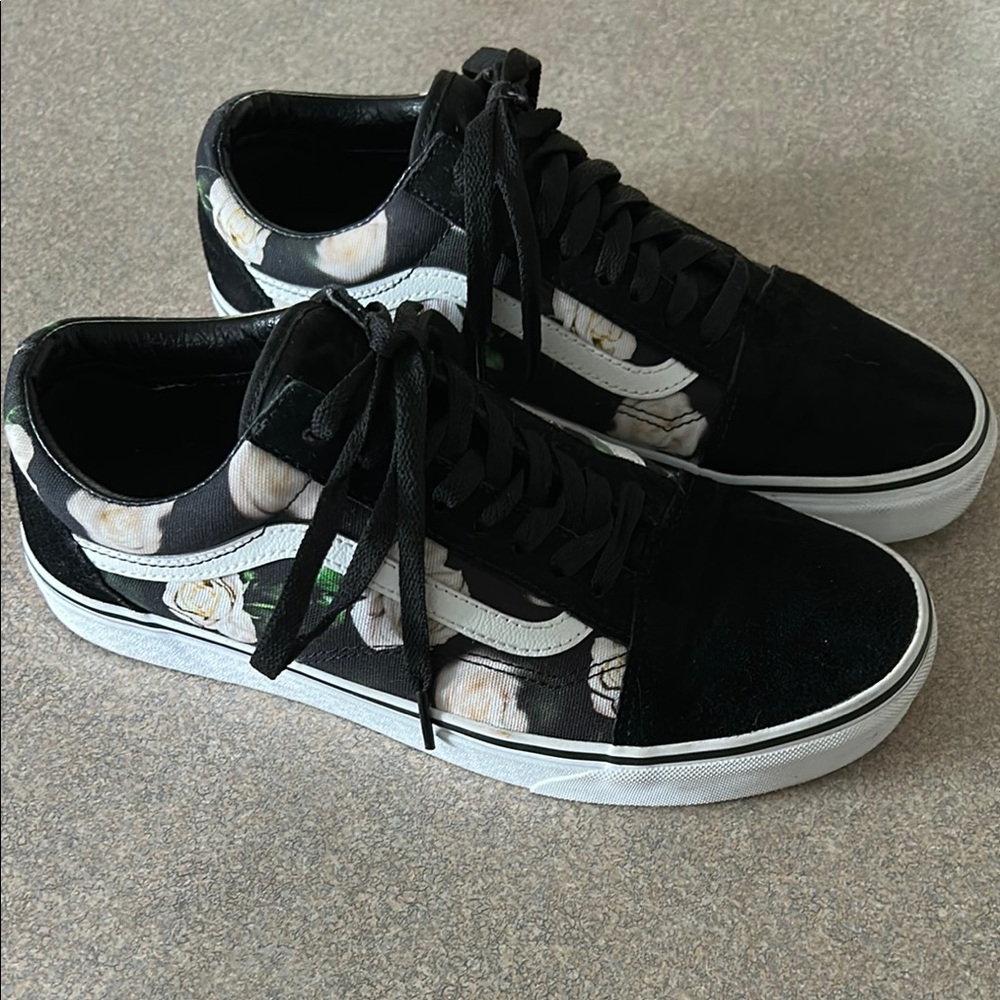 Vans Black and White Romantic Floral Sneakers